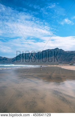 Vertical Shot, Famara Beach Surf Spot Landscape View, Lanzarote, Canary Islands, Spain
