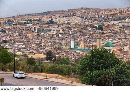 Fez, Morocco - June 02, 2017: Aerial View Of The Fez El Bali Medina. Is The Oldest Walled Part Of Fe