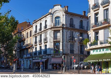 Cannes, France - June 19, 2017: Old Historic Buildings In The City Center Of Cannes On The Rue Du On