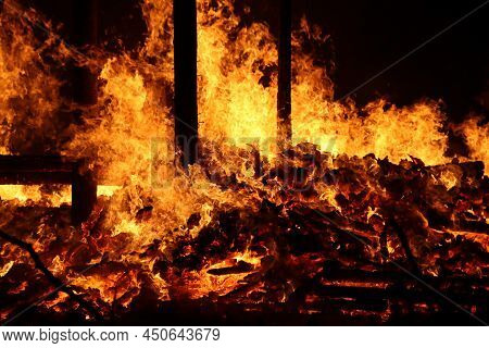Buergbrennen Festival In Luxembourg. Celebrating End Of Winter Beginning Of Spring By Burning Mock C