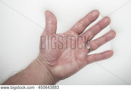 Polyurethane Foam Is White.the Hand Presses On The Memory Foam.hypoallergenic Anatomical Polyurethan