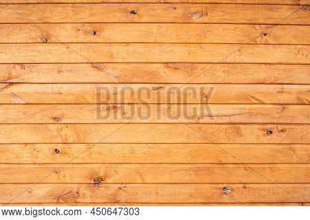 Modern Log House Block House Wooden Brown Built Abstract Texture Background. Wooden Wall Siding Hori