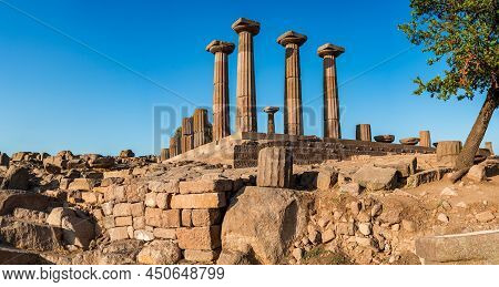 The Temple Of Athena Ruin In Assos Ancient City. The Temple In Assos Was Built In 530 Bc On The High