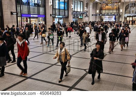 Osaka, Japan - November 22, 2016: Passengers Visit Hankyu Umeda Station In Osaka, Japan. Hankyu Umed