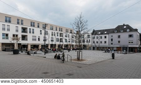 Bitburg, Rhineland-palatinate - Germany -04 08 2019  People Having A Drink And Icecream Around The T