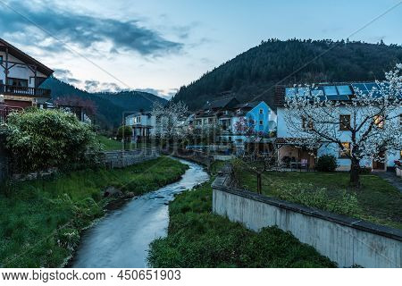 Kordel, Rhineland-palatinate - Germany - 04 14 2019 - Evening View At Dusk Over The Backyards, Garde