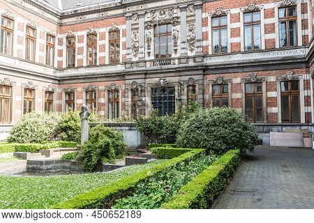 Brussels Old Town, Brussels Capital Region - Belgium - 05 01 2019 - Facade And Front Yard Of The Bru