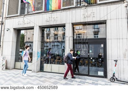 Brussels Old Town - Belgium - 06 07 2019- Young Arts Students Entering The Cinema Ritcs Cafe