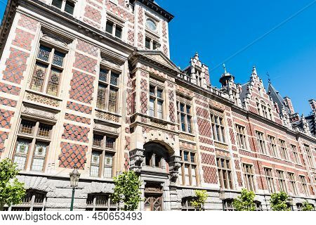 Schaerbeek, Brussels , Belgium - 06 29 2019 - The Facade Of The Town Hall In Neo- Renaissance Style