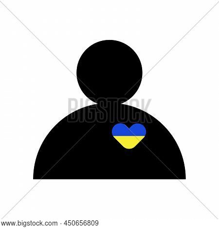 Icon Man With Ukraine In Heart. Together With Ukraine. A Simple Illustration In The Form Of Icons, S