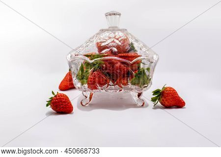 Freshly Picked Strawberries In A Closed Glass Bowl To Keep Them Fresh And Full Of Nutrients, This Fr