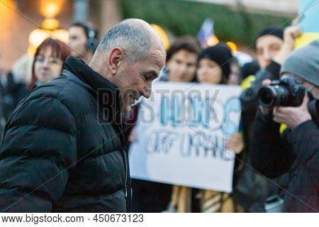 Slovenia, Ljubljana - March 2 2022: Prime Minister Janez Jansa, Keynote Speaker At The Protest In Su
