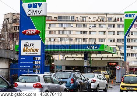 Price Of Fuel. View Of Omv Gas Station In Bucharest, Romania, 2022
