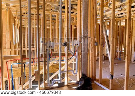 Unfinished Of New Building The Installed Featuring Hot And Cold Water Pex Plastic Plumbing Tubes In 
