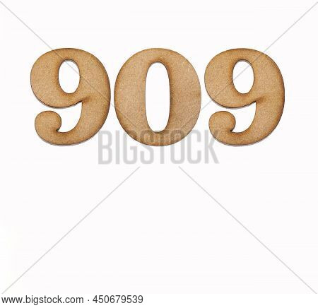 Number 909 In Wood, Isolated On White Background