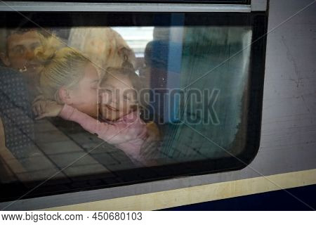 Bucharest, Romania - March 09, 2022: Ukrainian Refugees From Ukraine Arrived In North Railway Statio