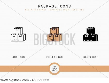 Package Icons Set Vector Illustration With Solid Icon Line Style. Logistic Delivery Concept. Editabl