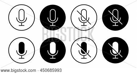 Microphone Vector Icons Button Set. Muted Microphone Sign In Circle