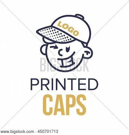 Boy In A Cap Sign. Funny Vector Logo Template Of Printable Cap. For Typography, Print, Corporate Ide