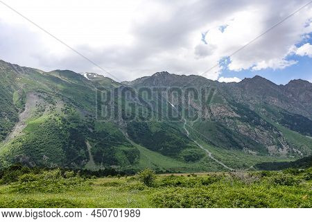 A Mountain Valley In The Gorge Of The Cherek-balkar River In The Vicinity Of The Ushtulu Tract. Cauc