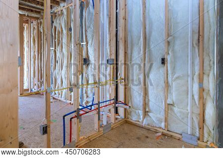 Unfinished Of New Building The Installed Featuring Hot And Cold Water Pex Plastic Plumbing Tubes