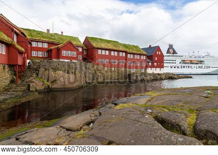 Torshavn, Faroe Islands, Denmark - 03 May 2018: Some Old And Traditional Buildings In Tinganes, Tors