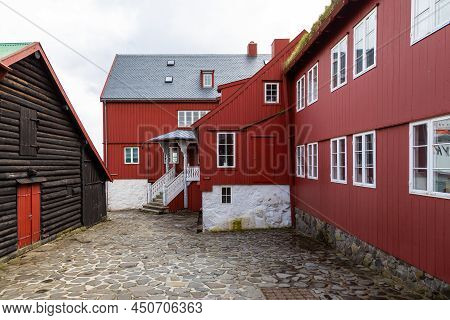 Torshavn, Faroe Islands, Denmark - 03 May 2018: Some Old And Traditional Buildings In Tinganes, Tors