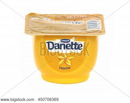 Bucharest, Romania - March 21, 2020. Danone Danette Vanilla Pudding