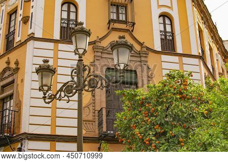 Sevilla, Spain -march 03, 2022 : Historic Center Of Seville, Plaza Virgen De Los Reyes