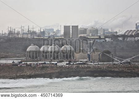 Jorf Lasfar, Morocco - February 24, 2022: Fuel Storage And Power Plant Of Jorf Lasfar, One Of Larges