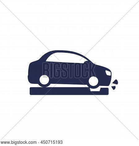 Pothole Icon With A Car On White
