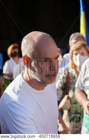 March 6, 2022 Buenos Aires Argentina: Horacio RodrÃ­guez Larreta of the march in support of Ukraine during the Russian aggression in Buenos Aires