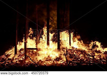 Buergbrennen Festival In Luxembourg. Celebrating End Of Winter Beginning Of Spring By Burning Mock C