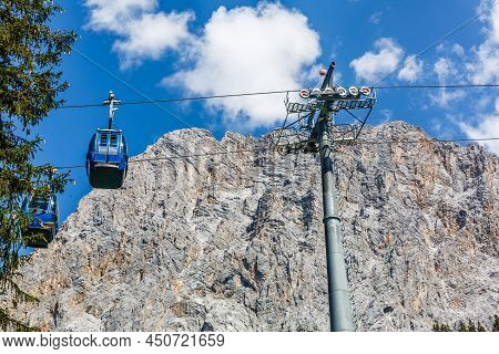 Ski Lift In Summer. Cable Car. View From The Mountain. Beautiful Landscape. Ski Track In Summer. Fun