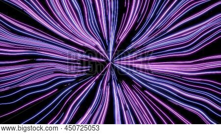 Abstract Vibrating Purple Lines Like Rays Around The Dot In The Center Of The Screen. Design. Colorf