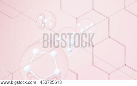 3d Render Of Simple Chemical Bond In Side Cell Or Molecules. The Associated Of Atoms, Ions, Bond And