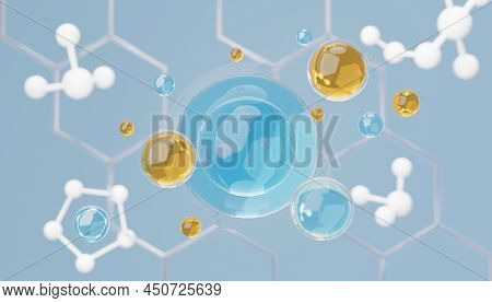 3d Render Of Simple Chemical Bond In Side Cell Or Molecules. The Associated Of Atoms, Ions, Bond And