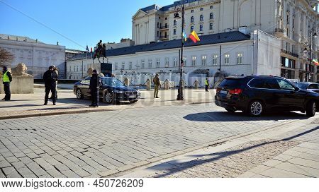 Warsaw, Poland. 10 March 2022. Cortege Of The -president Of Poland Andrzej Duda S He Goes To A Meeti