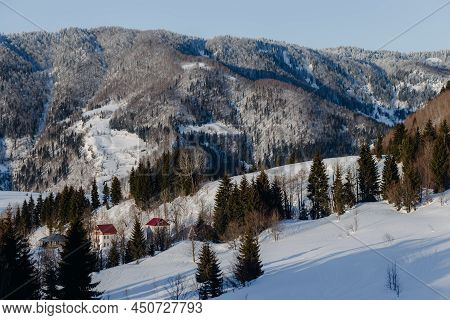 Winter View Of The Village In The Mountains