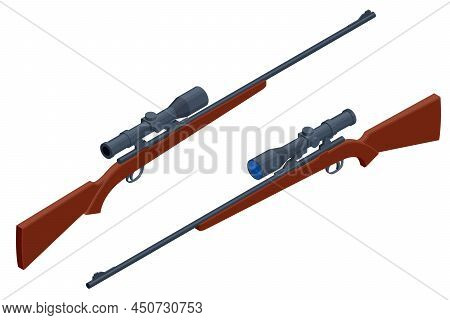 Isometric Sniper Rifle Isolated On White Background.