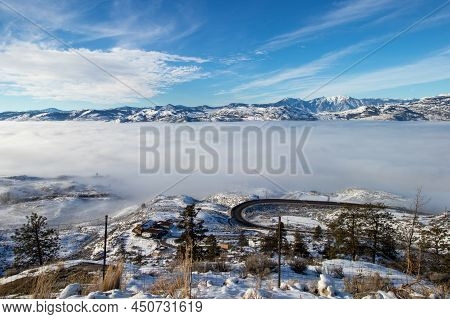 View Of The Inversion From Anarchist Mountaint In Osoyoos, Bc On A Winter Day In Canada