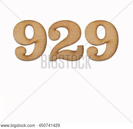 Number 929 In Wood, Isolated On White Background