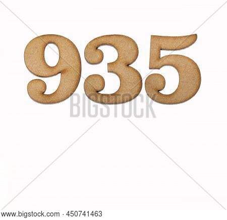 Number 935 In Wood, Isolated On White Background