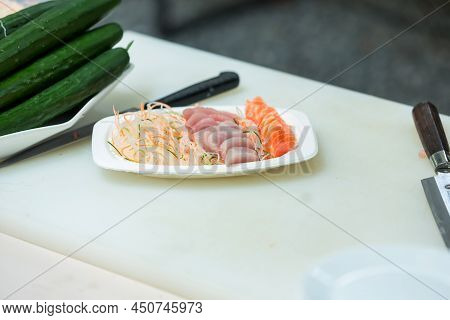 Japanese Foods Sashimi (raw Sliced Fish, Japan Of Raw Fresh Fish Fillet (sashimi)  , Assorted Japane