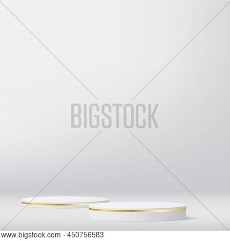 Abstract Background With White Color Podium For Presentation. Vector