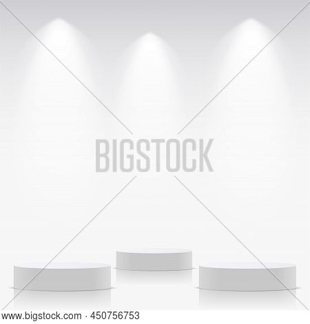 White Color Podium With Spotlighs For Presentation. Vector