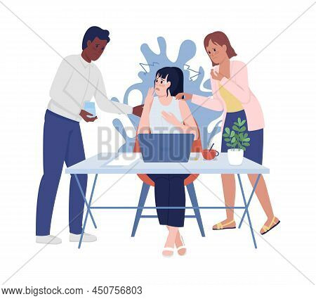 Panic Episode At Workplace Semi Flat Color Vector Characters. Posing Figures. Full Body People On Wh