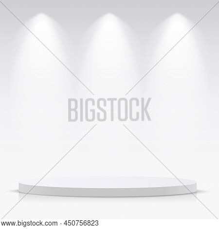 White Color Podium With Spotlighs For Presentation. Vector