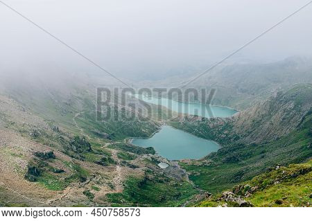 Beautiful Landscape Panorama Of Pyg Track Near Miners Track In Snowdonia National Park In North Wale