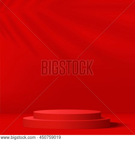Abstract Background With Red Color Podium For Presentation. Vector